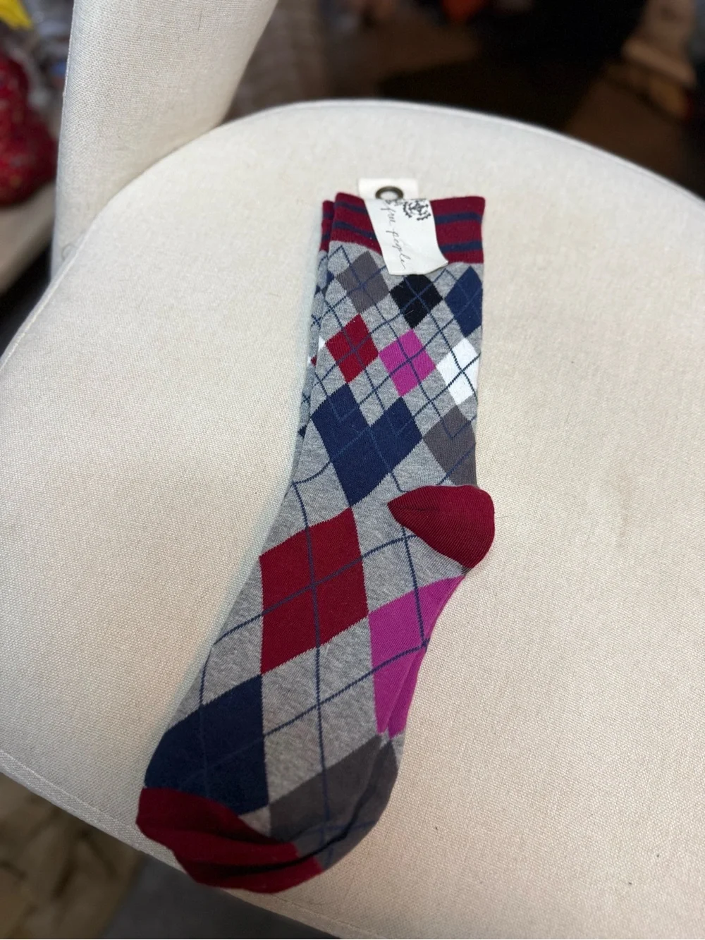 Free People NWT Argyle Pattern Crew Socks - Red, Blue, Pink